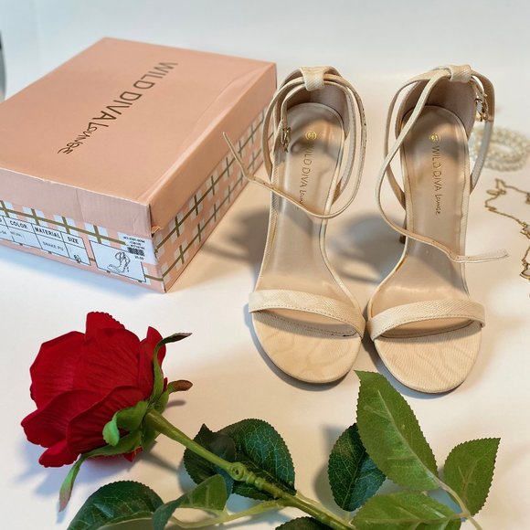 Faux Leather Nude Snake Skin Print Strappy Heels - Picture 1 of 7